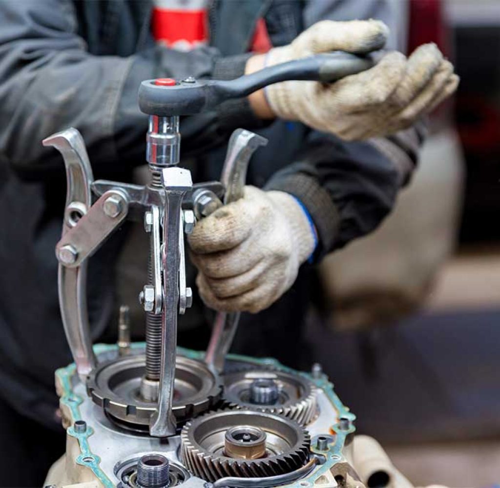 Car clutch on a metal surface. Photo from the classical vignetting effect it and a small depth of field